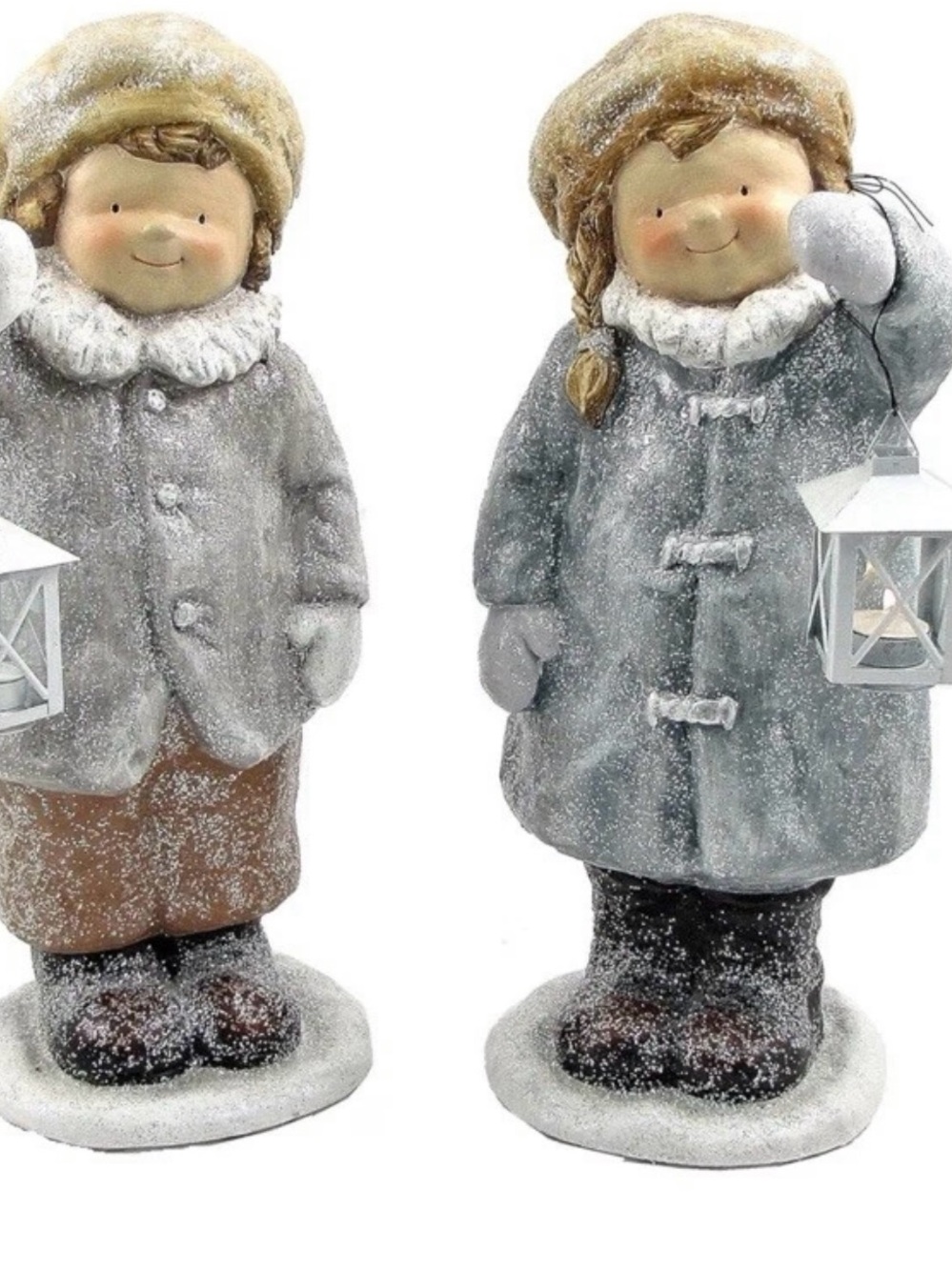 Winter Children Lantern Figurine - Gray Coat